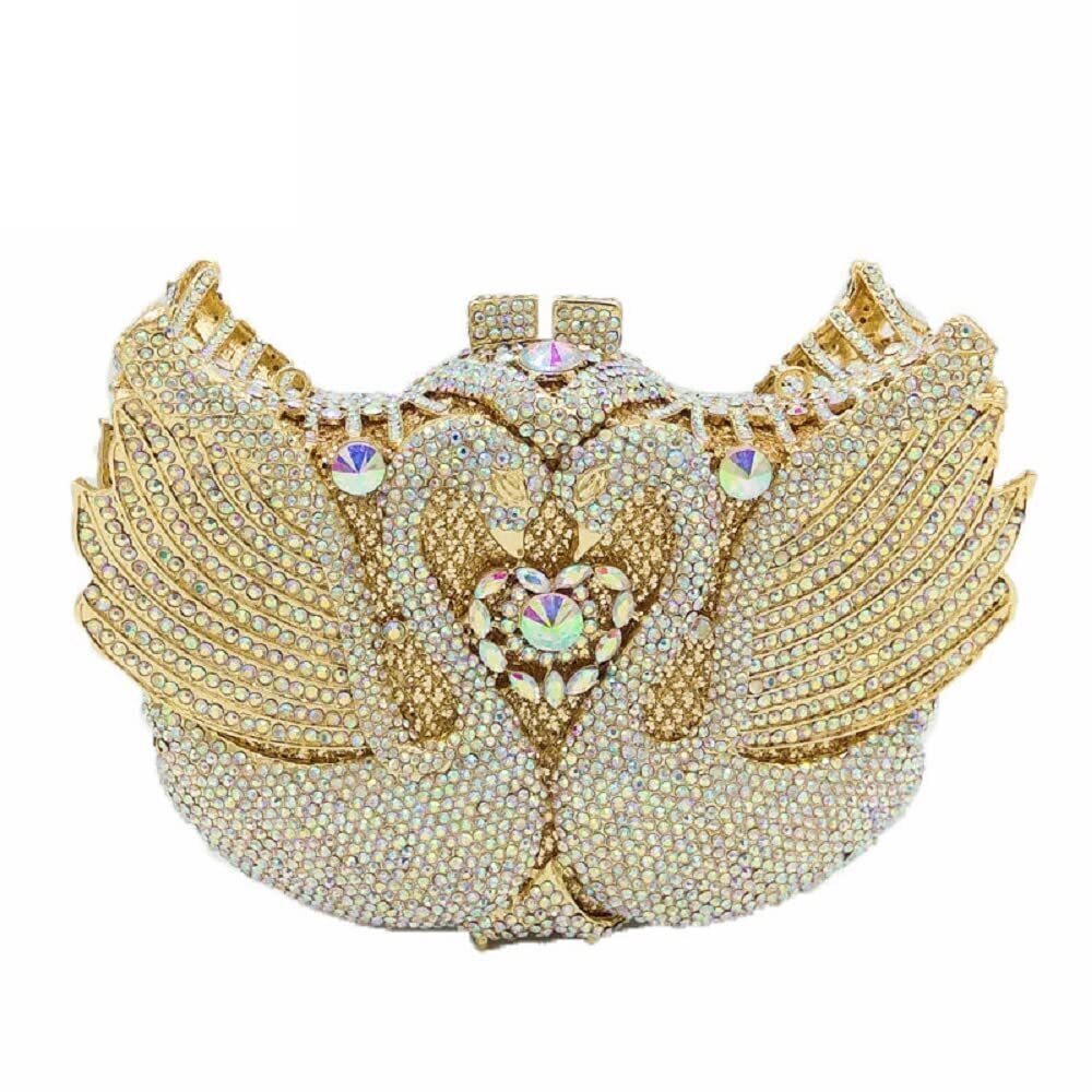 8423 Swan Crystal Clutch Evening Handbags Wedding Party Rhinestone Clutch